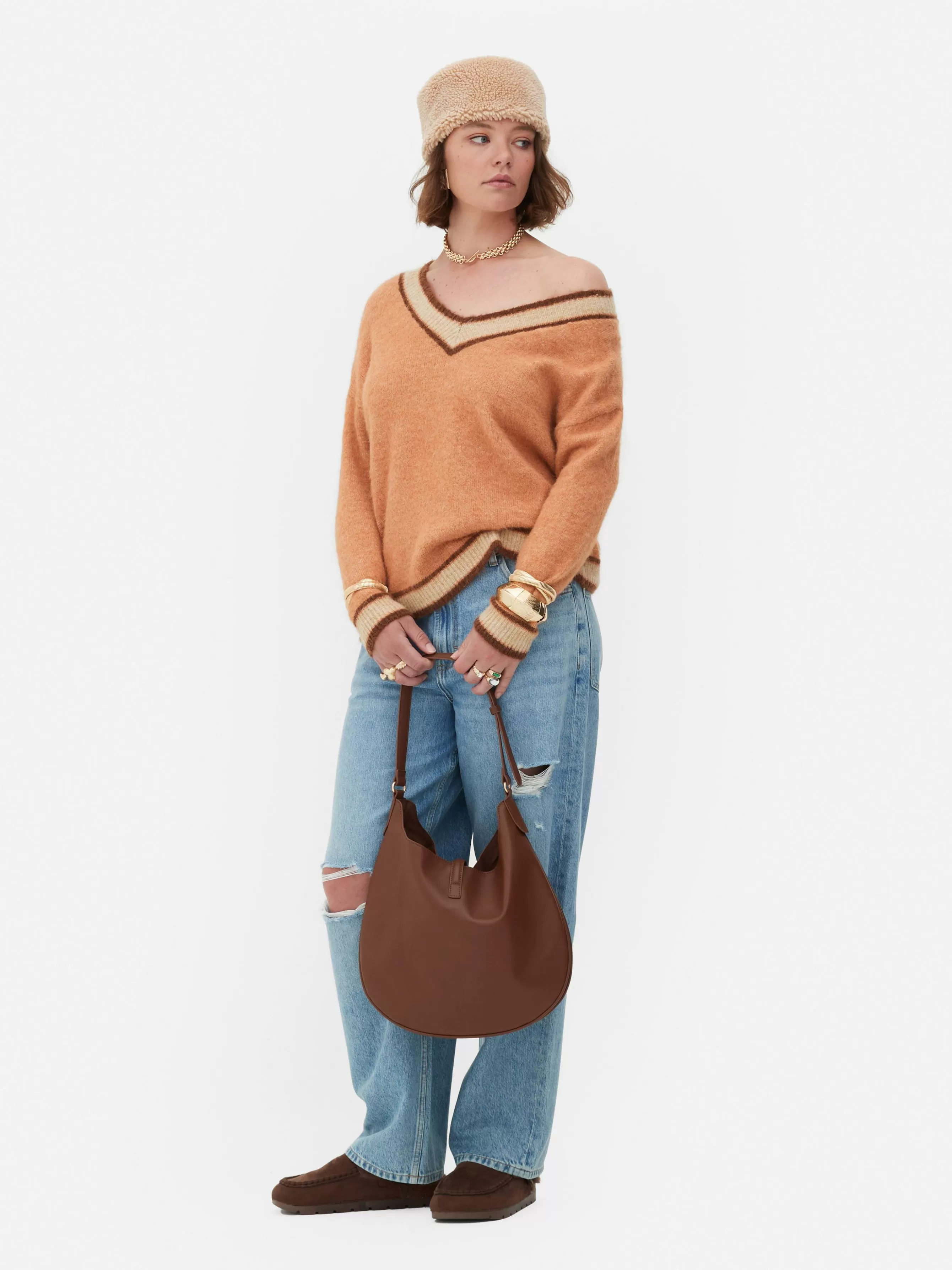 MULHER Primark Camisola Malha Decote V Estilo Vintage Rita Ora