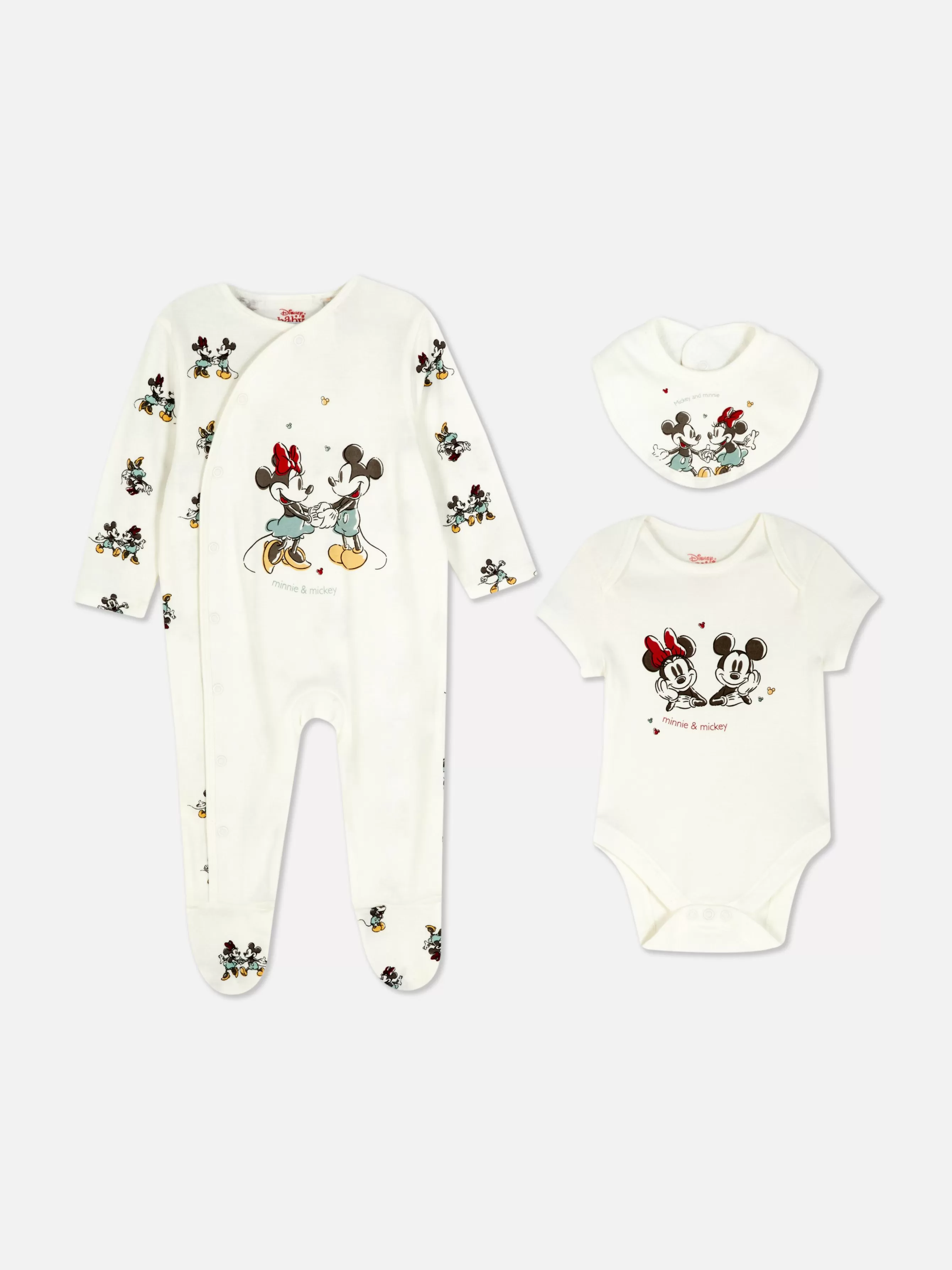 Primark Conjunto Pijama, Body E Babete Disney Mickey Mouse E Minnie