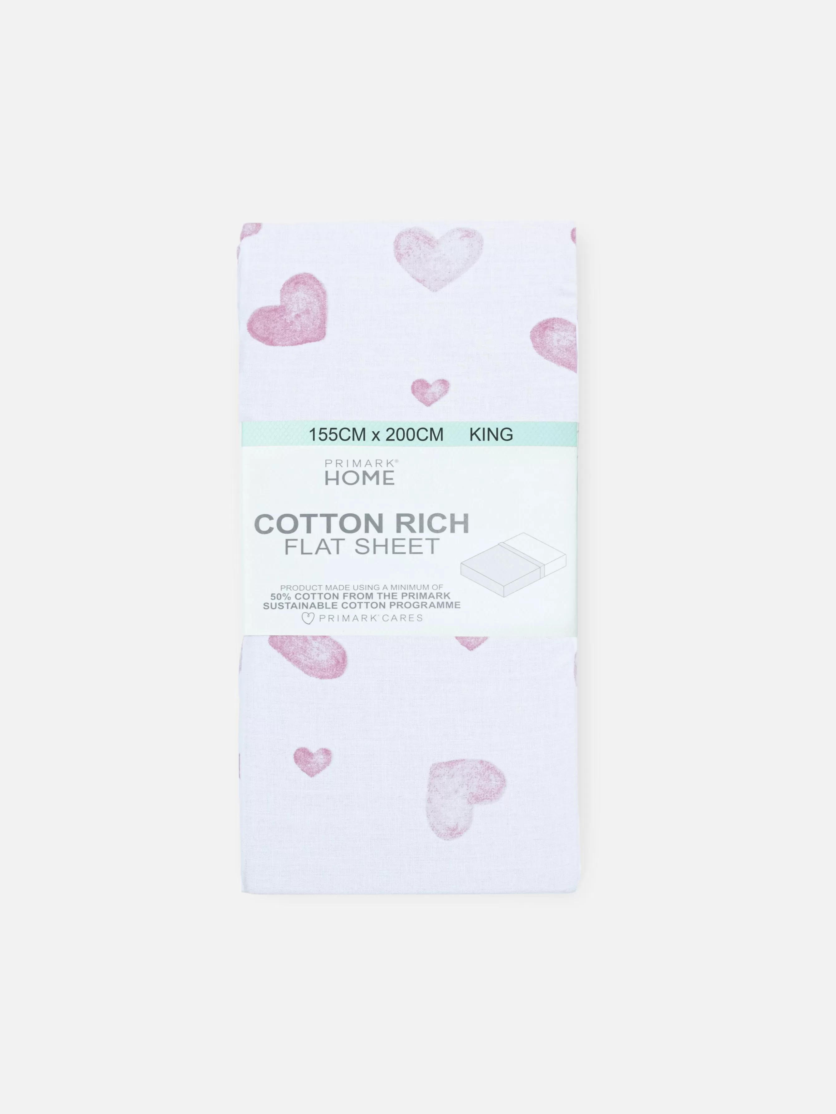 Primark Lençol Cima Tamanho King Corações