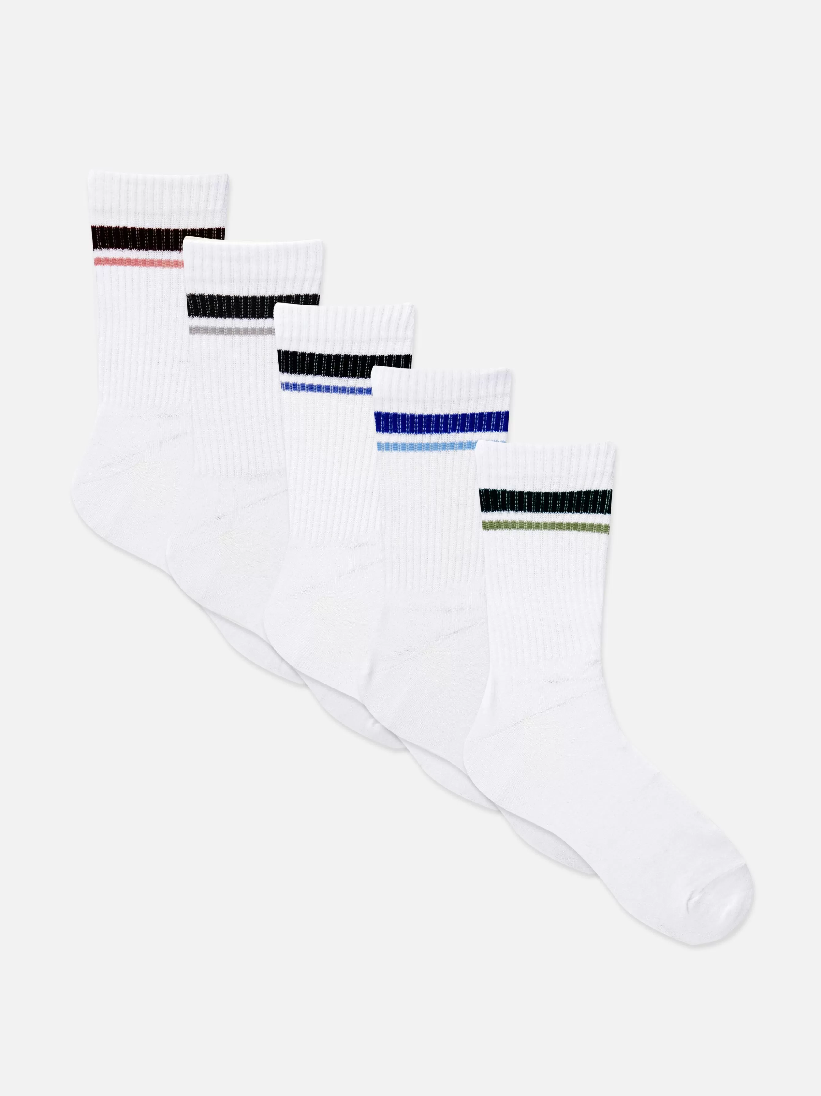 Primark Pack 5 Pares Meias Caneladas Cano Médio Detalhe Riscas