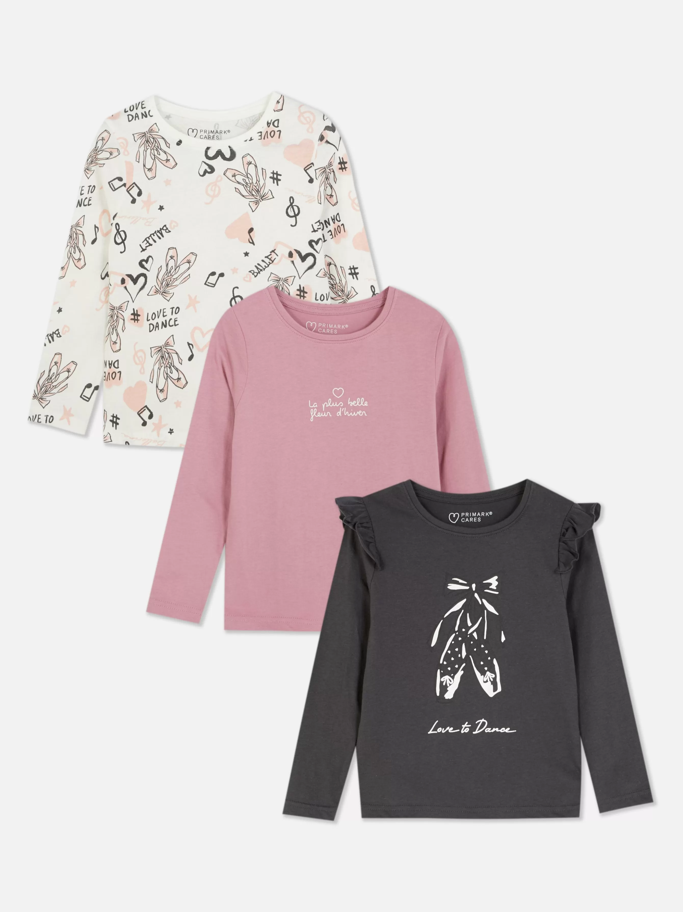 Primark Pack 3 T-shirts Manga Comprida Gráficas Ballet