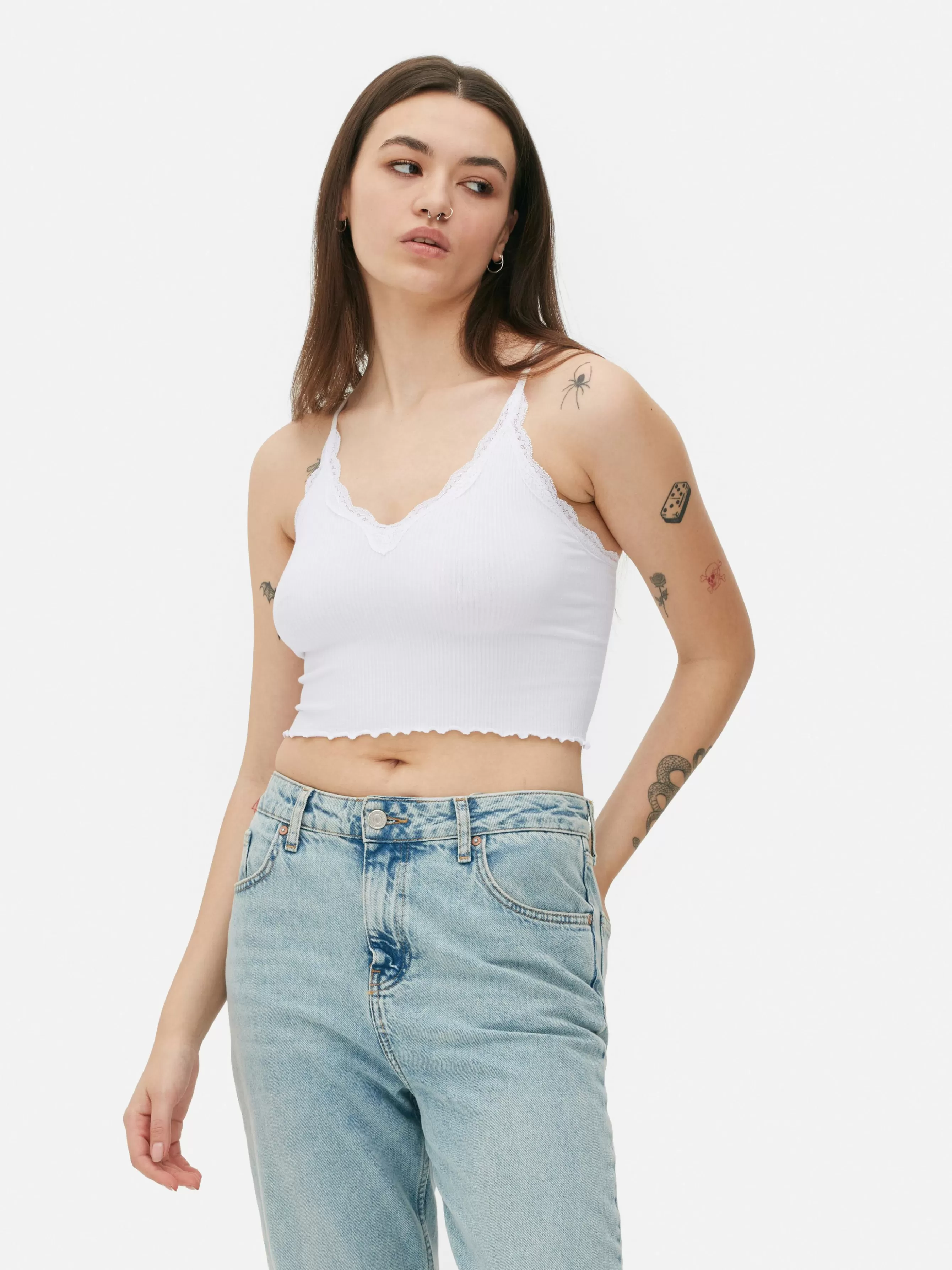 MULHER Primark Top Alças Curto Rebordo Renda S/ Costuras