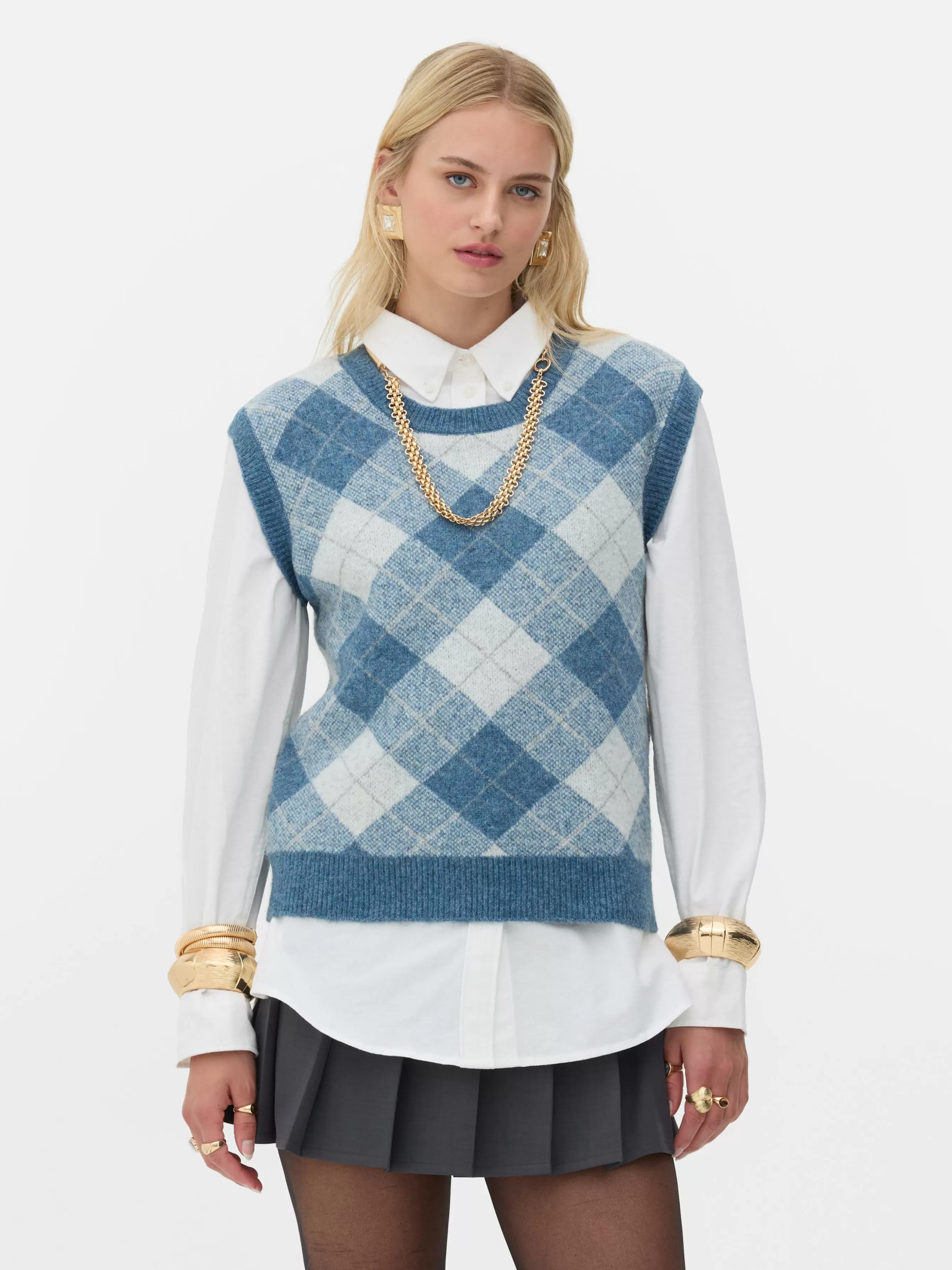 MULHER Primark Top S/ Mangas Conj. Coord Malha Argyle Rita Ora
