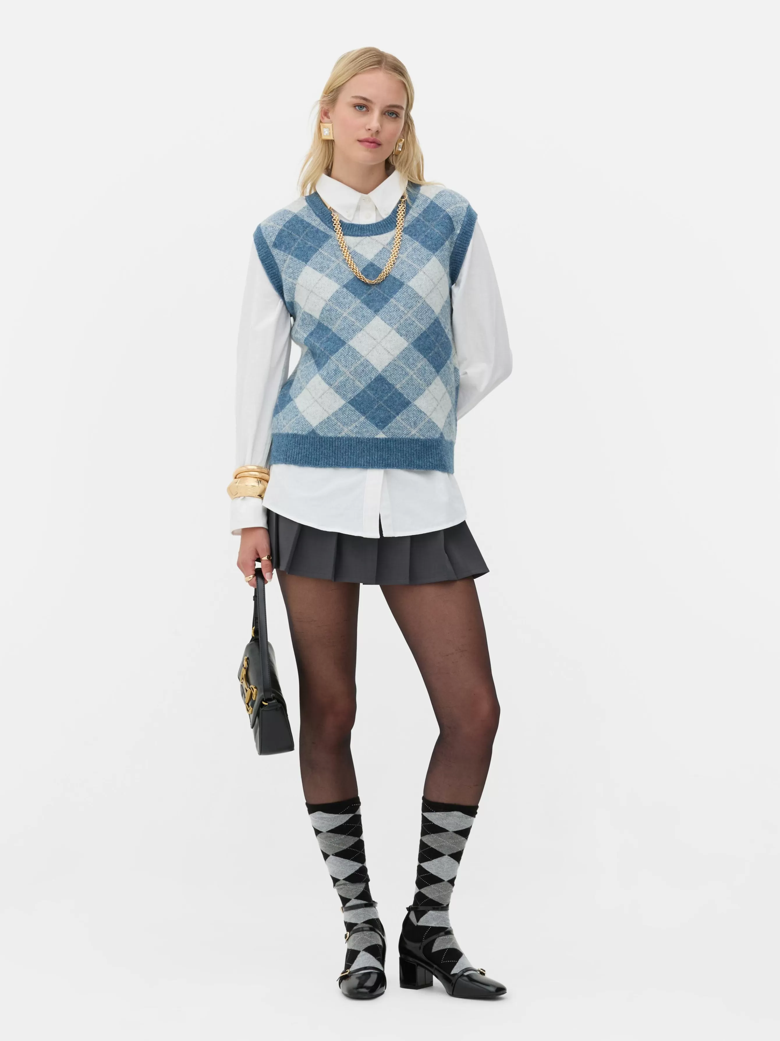 MULHER Primark Top S/ Mangas Conj. Coord Malha Argyle Rita Ora