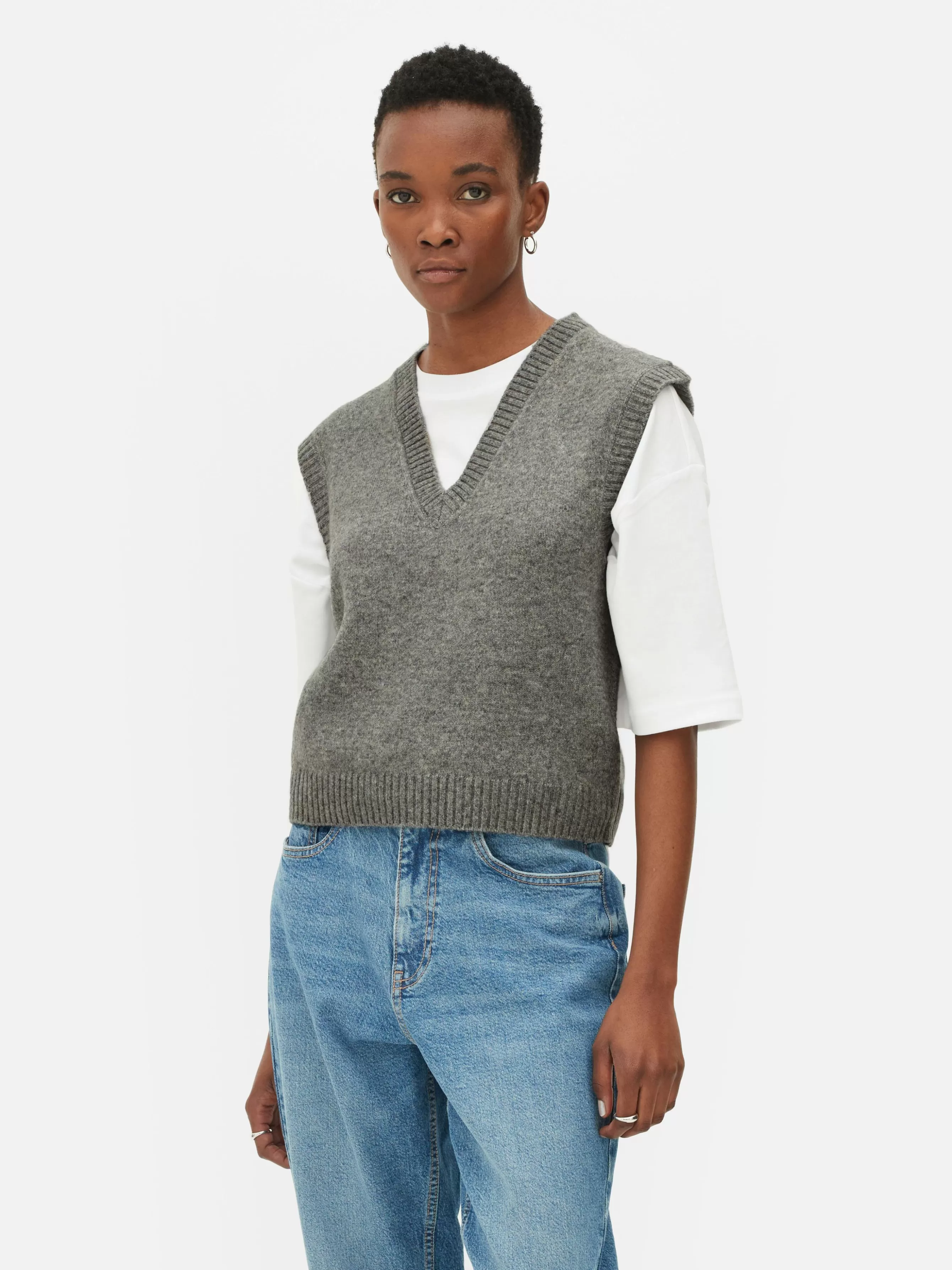 MULHER Primark Top S/ Mangas Malha Decote V