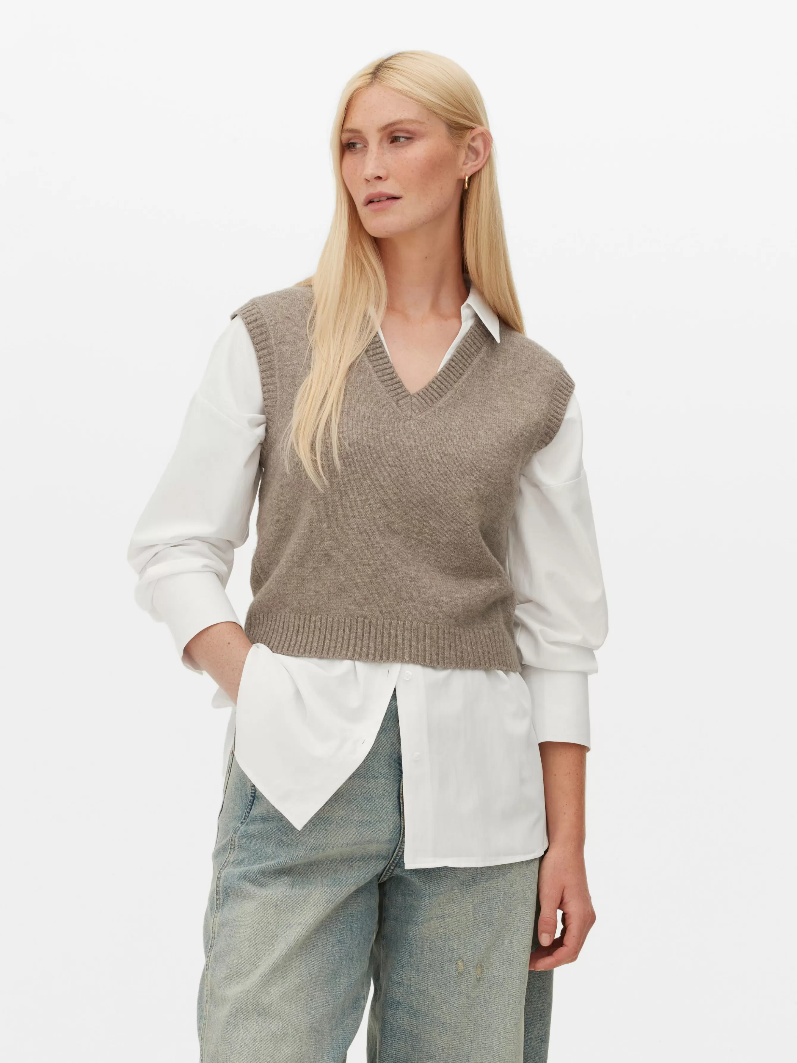 MULHER Primark Top S/ Mangas Malha Decote V