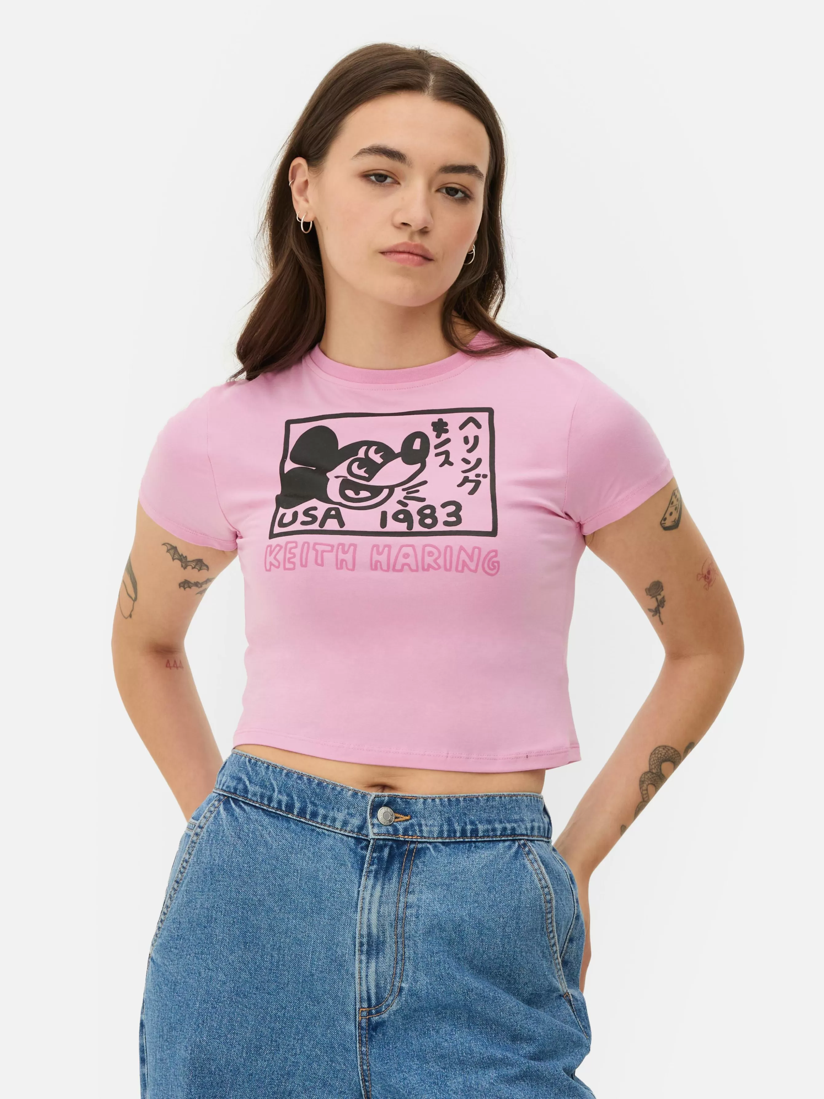 MULHER Primark T-shirt Curta Disney Mickey Mouse X Keith Haring