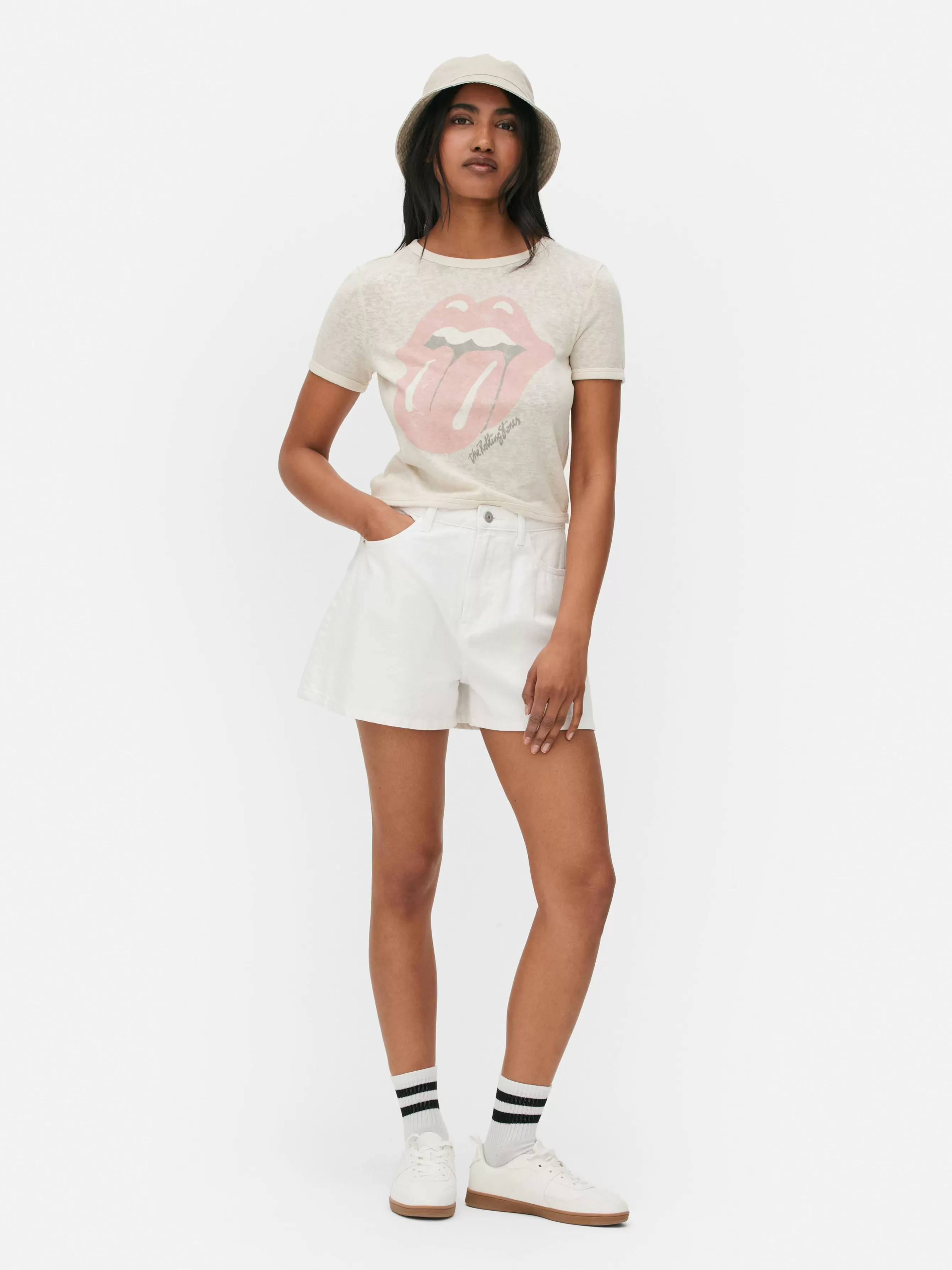 MULHER Primark T-shirt Curta Logótipo The Rolling Stones
