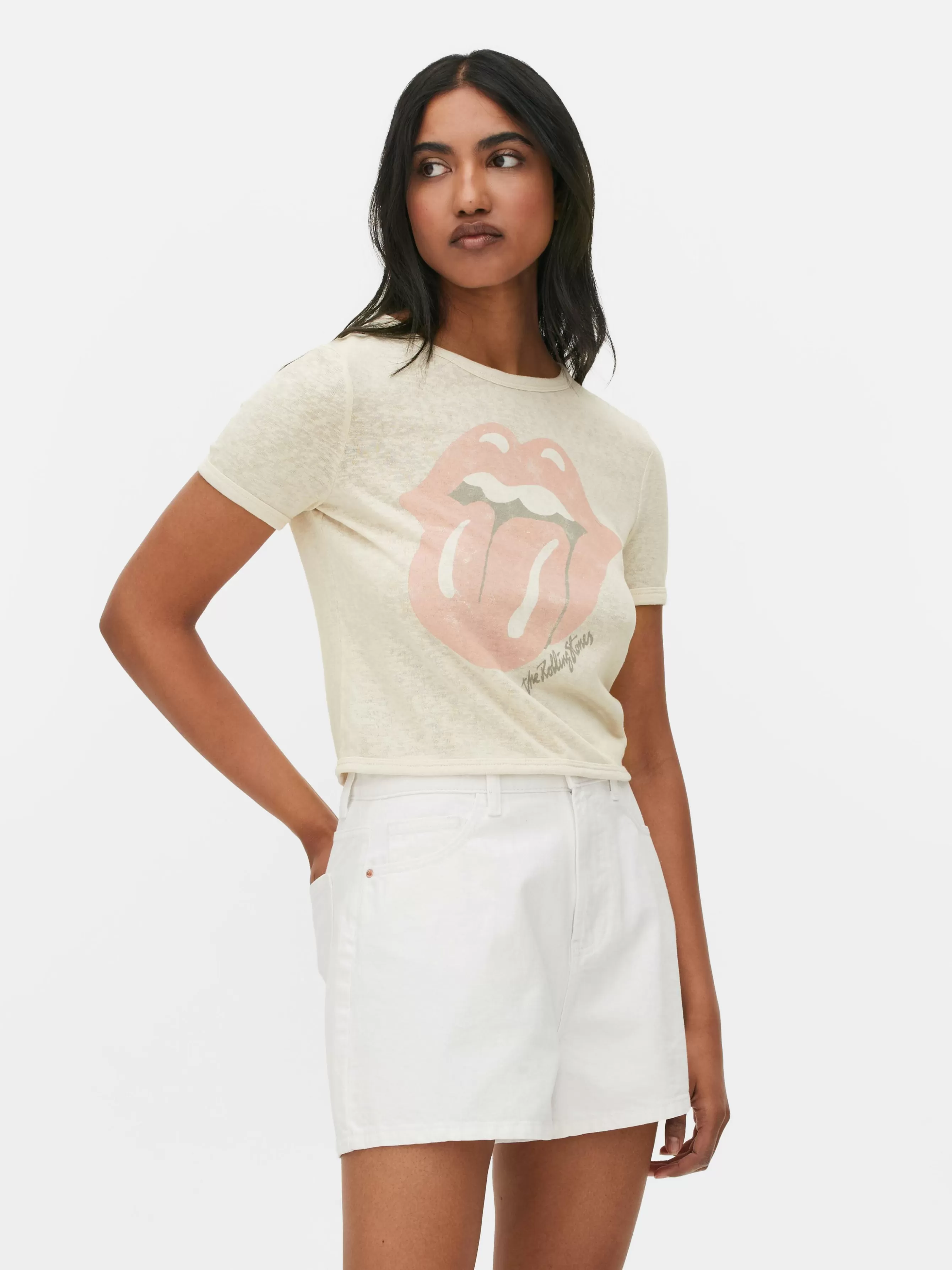 MULHER Primark T-shirt Curta Logótipo The Rolling Stones