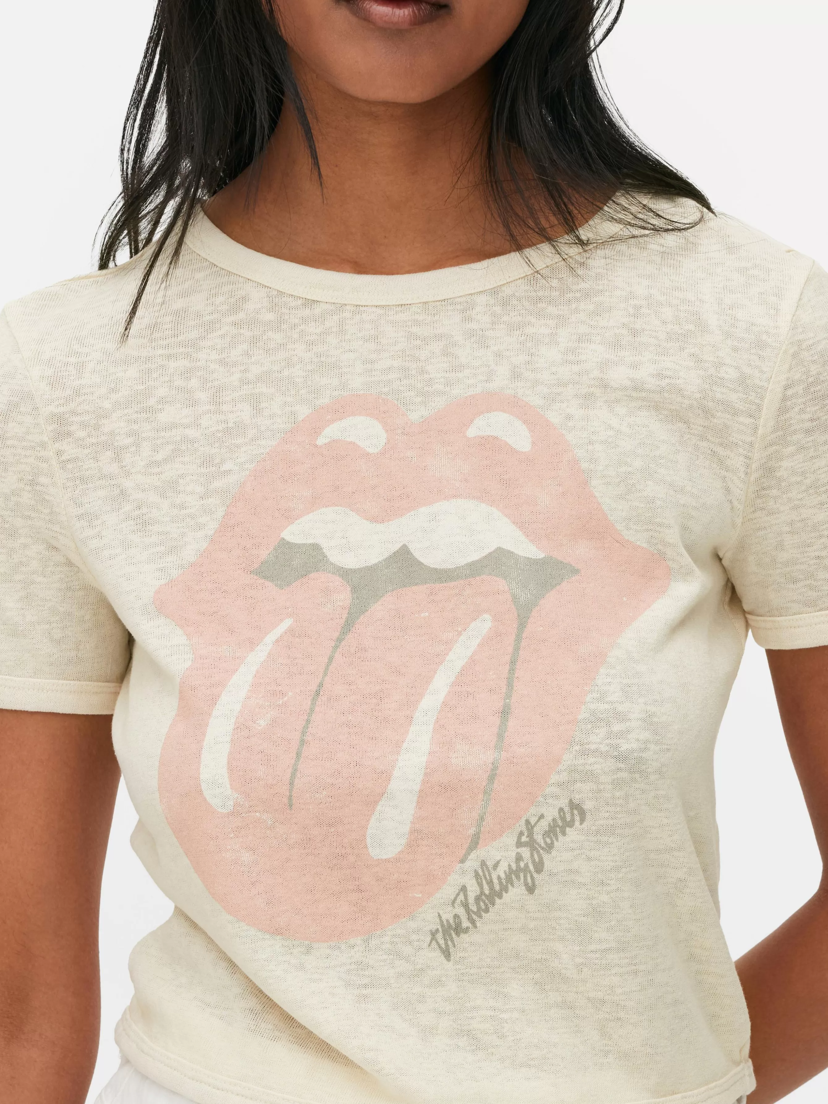 MULHER Primark T-shirt Curta Logótipo The Rolling Stones