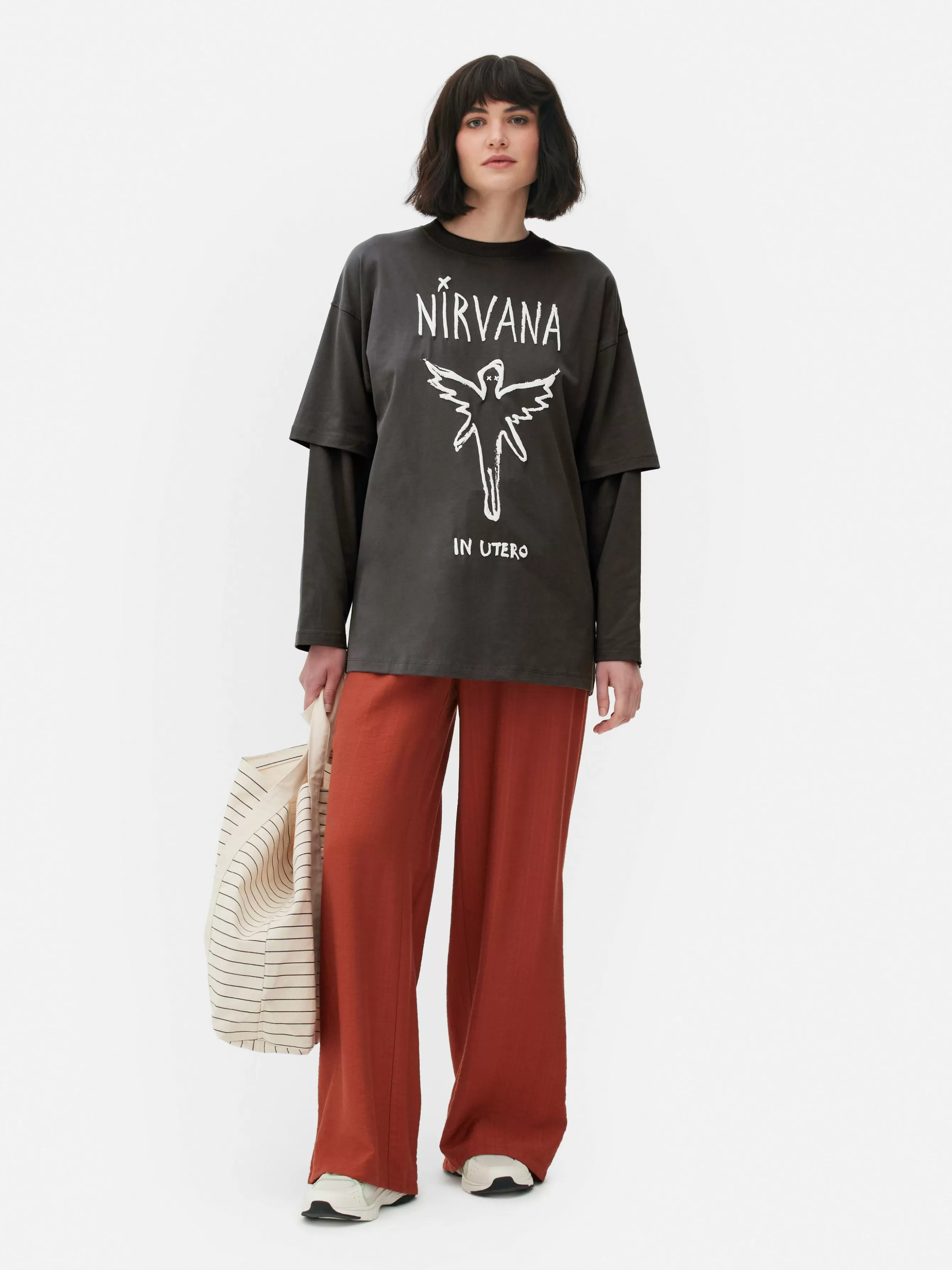 MULHER Primark T-shirt Dupla Camada Nirvana