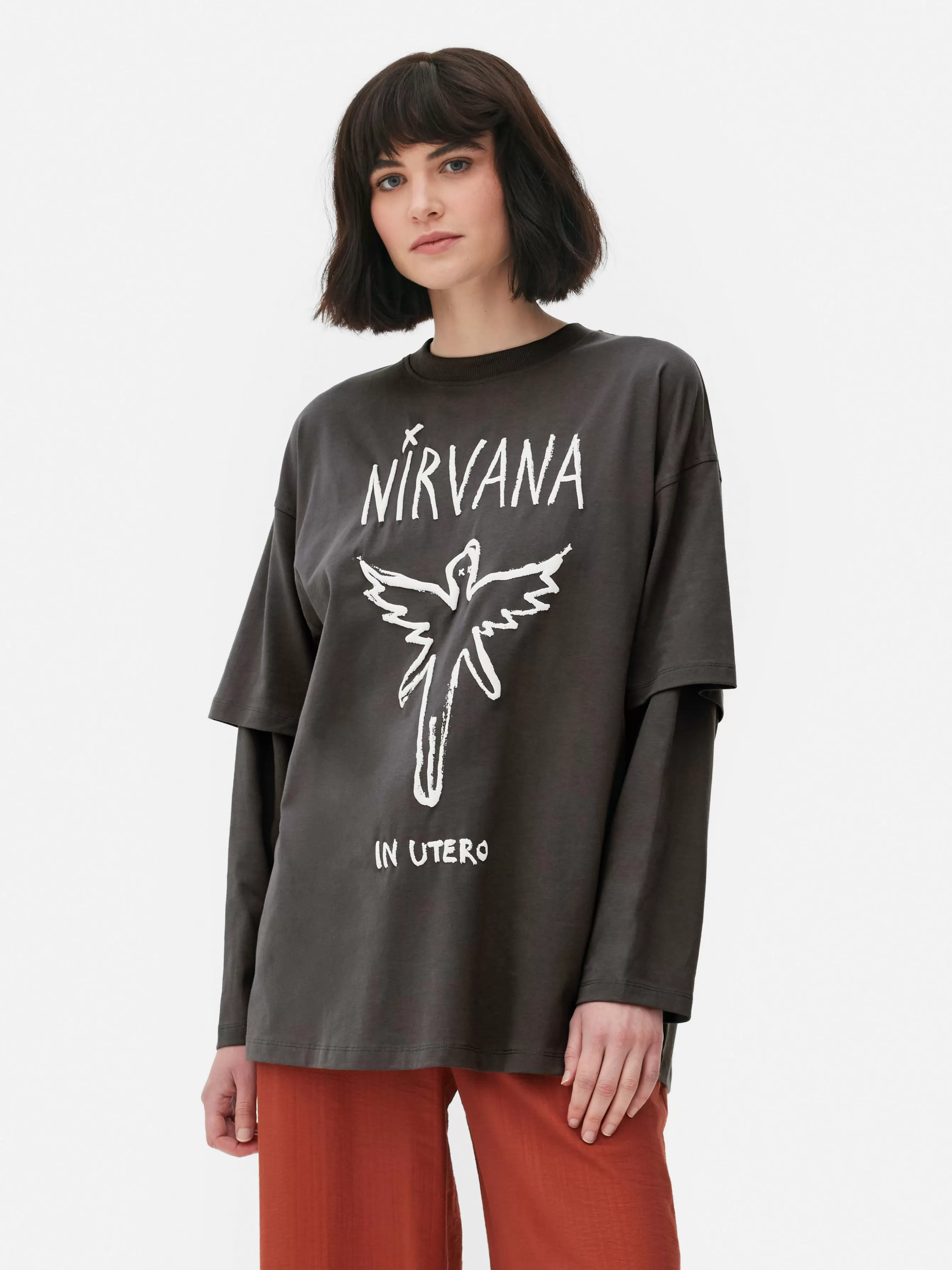 MULHER Primark T-shirt Dupla Camada Nirvana