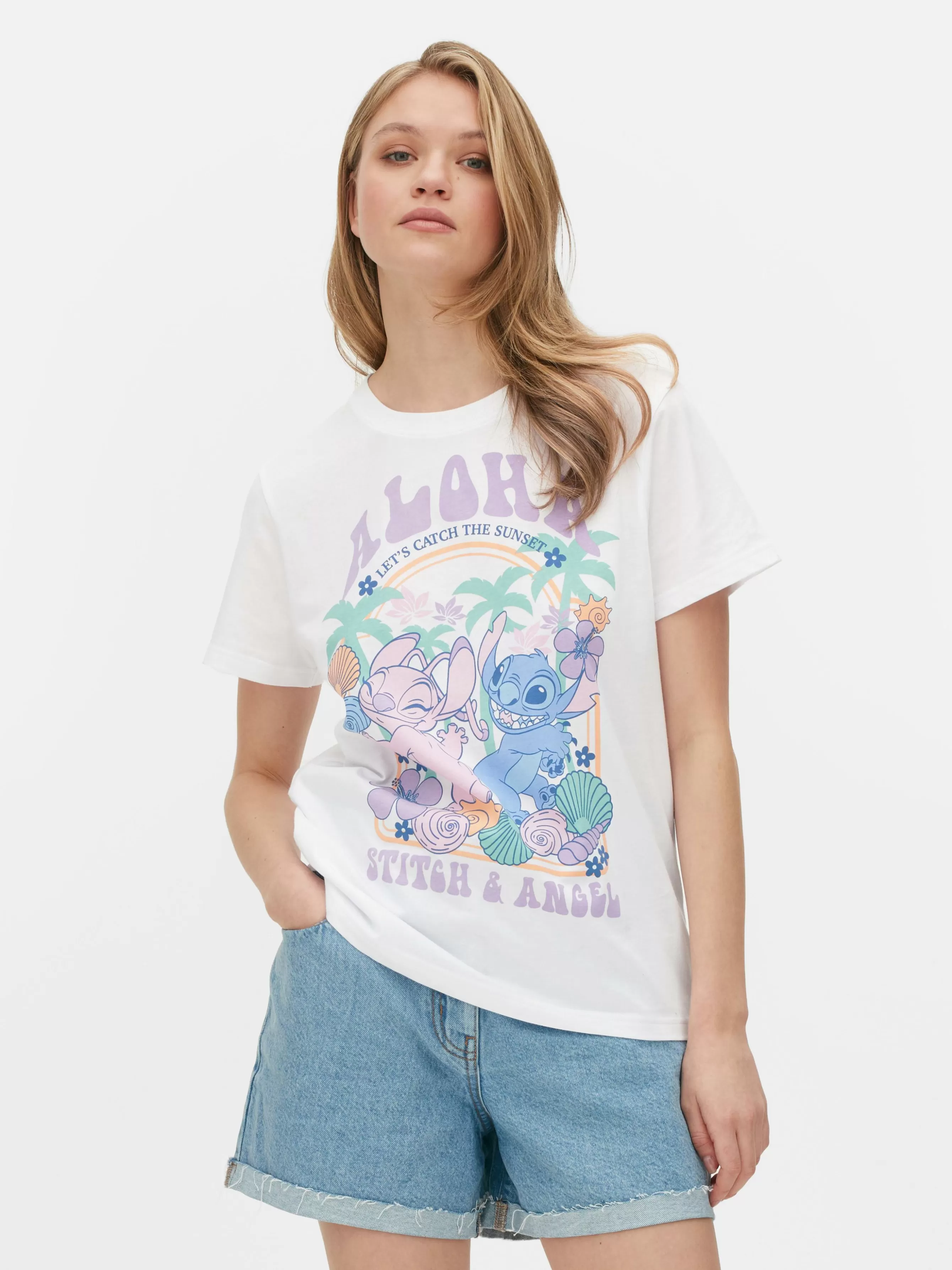 MULHER Primark T-shirt Estampada Disney Stitch Aloha