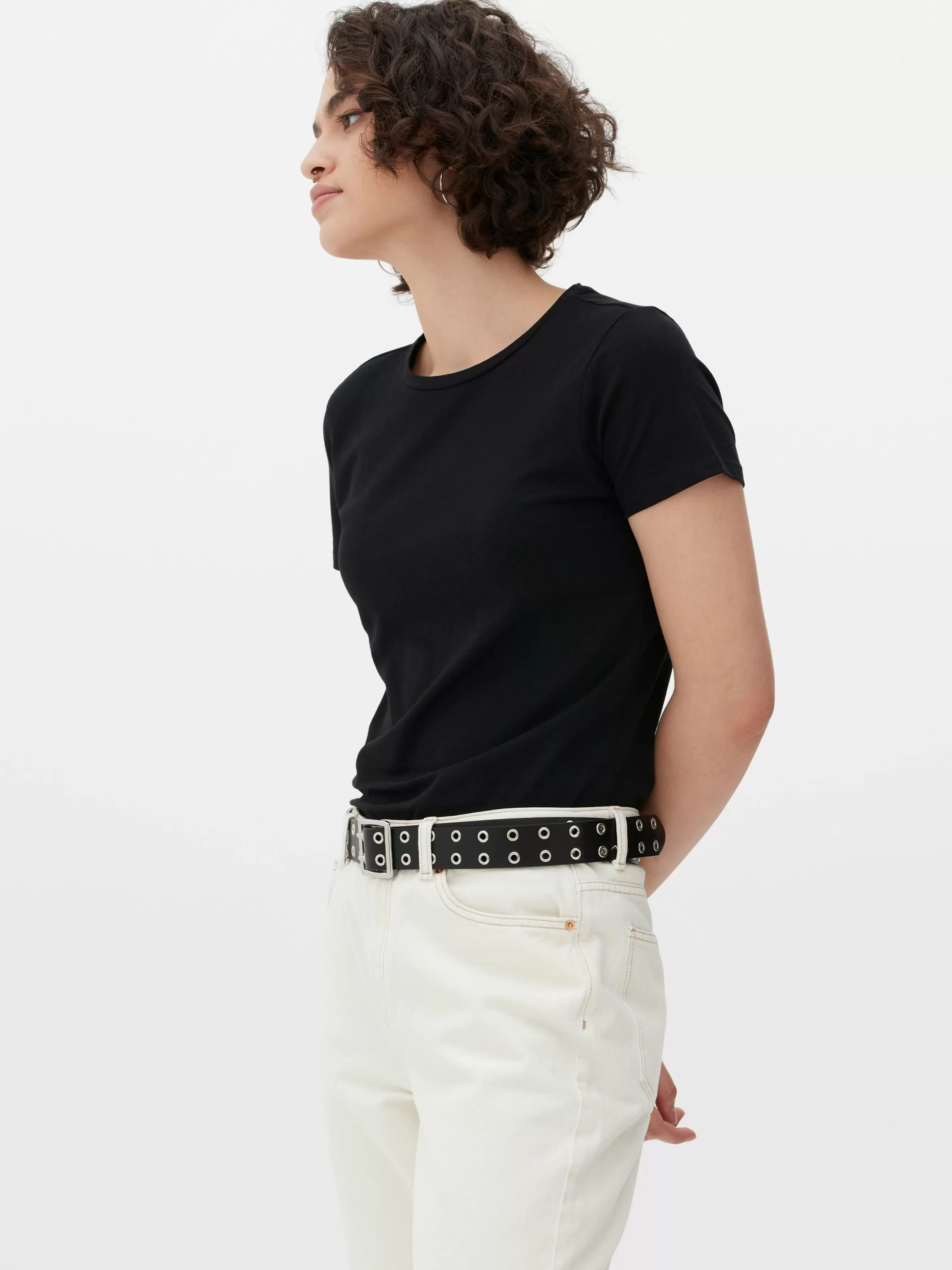 MULHER Primark T-shirt Gola Redonda Elástica