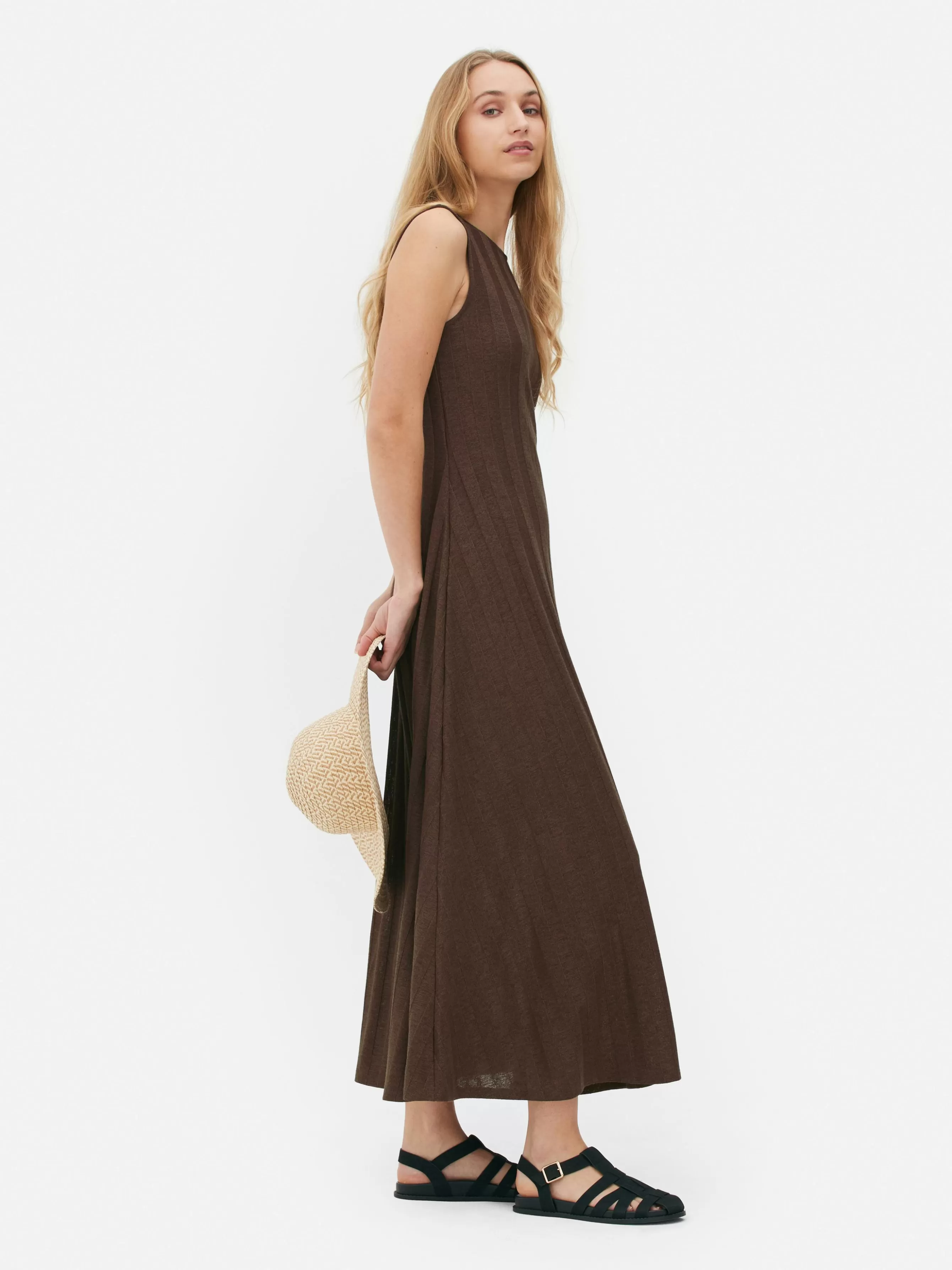 MULHER Primark Vestido Comprido S/ Mangas Texturado Riscas