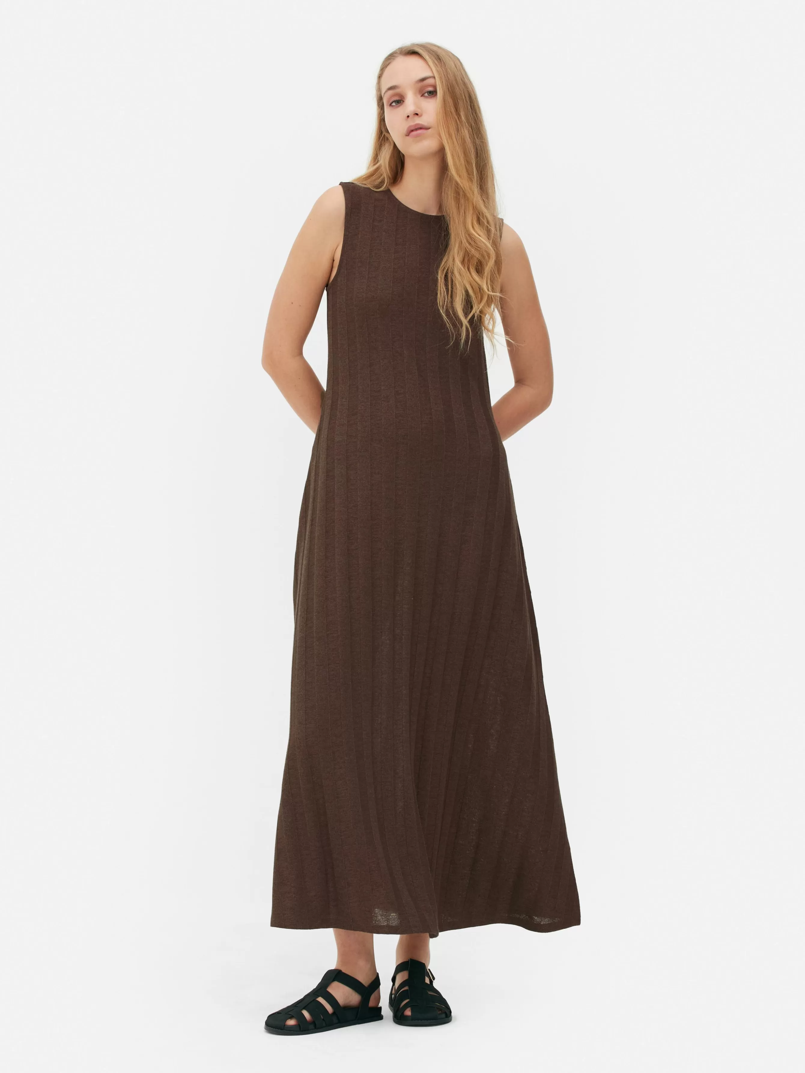 MULHER Primark Vestido Comprido S/ Mangas Texturado Riscas