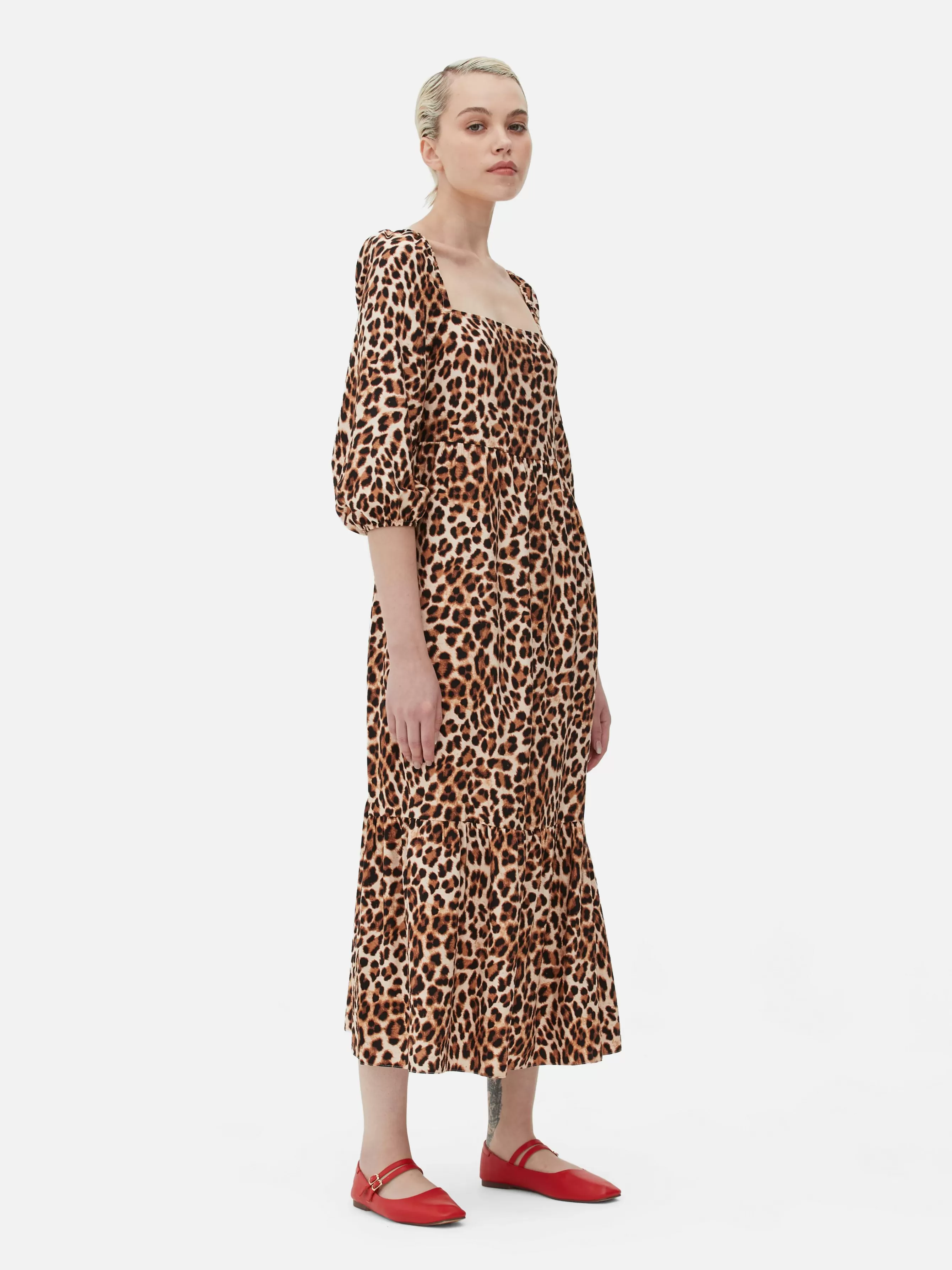 MULHER Primark Vestido Midi Decote Quadrado Leopardo